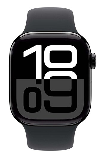 Apple ساعة سيريس 10 جي بي إس 46 مم هيكل من الألومنيوم باللون الأسود مع حزام رياضي باللون الأسود