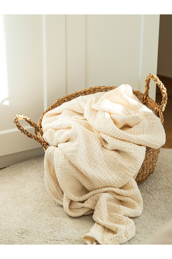 tinylamb Brighton Ecru Muslin 4 Layer Muslin 100X110M 100% Cotton Cream Color Fringed Baby Muslin Blanket