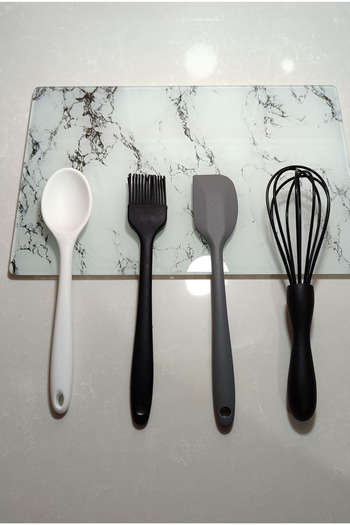 Tohana Mini Silicone Brush, Spoon, Spatula and Whisk Set |   Set of 4, Non-Stick and Durable