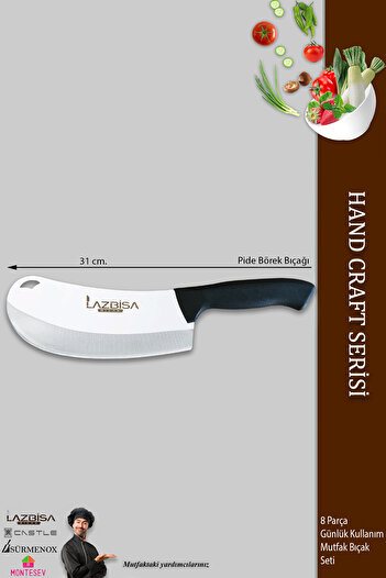 LAZBİSA Hand Craft Pro Serisi Mutfak Bıçak Seti 8 Parça Et Ekmek Sebze Salata Börek Bıçağı (MFP-001)