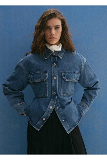 MANGO Woman Denim shirt jacket with pockets