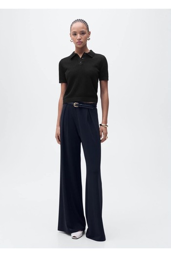 MANGO Woman Pulover cu gât polo din tricot ajurat