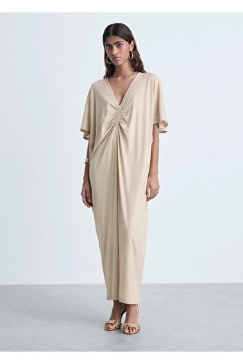 MANGO Woman Φόρεμα lurex με γιακά με κορδόνι