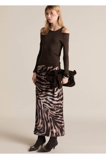 MANGO Woman Leopard Patterned Satin Skirt