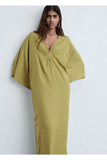 MANGO Woman Σατέν φόρεμα με μανίκια
