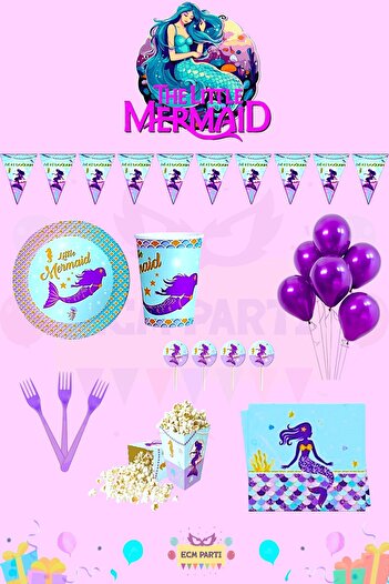 ECM PARTI Mermaid Themed Ultra Birthday Party Set for 8 People