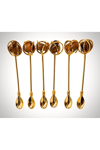 DUKKANI ISTANBUL Teaspoon Copper 6-Pack Natural Stone Tiger's Eye