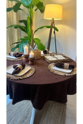 Decamor home Velvet Textured Laceless Stain Resistant Bitter Brown Round Tablecloth