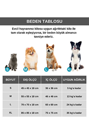 Pet Dreams Russell Lüks Kedi/köpek Yatağı, Kaymaz Altlık, Sertifikalı Kumaş, Yıkanabilir, Silikon Elyaf Dolgulu