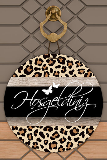 Rugmood Μοντέρνα ψηφιακή εκτύπωση Μαύρο ξύλινο Leopard Welcome Door Ornament