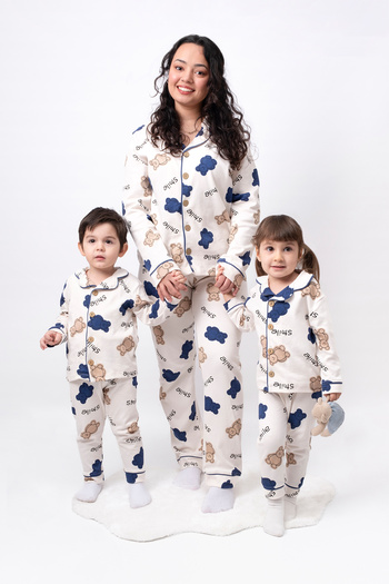 Bolly Baby 100% Cotton Baby and Kids Pajamas Set for Mother - Double Breasted Lapel and Button Detail