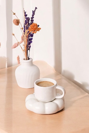 Heredot Mithra Life White Daisy Shaped Turkish Coffee Cup Set - 95 ml Mit1156