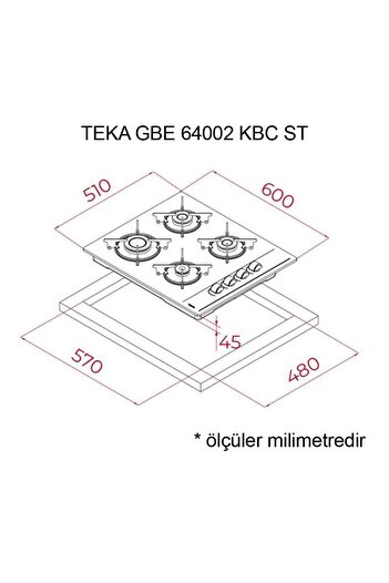 Teka Gbe 64002 St Gri 4 Gözlü 60 Cm. Ankastre Cam Ocak