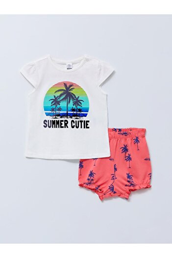 LC Waikiki Crew Neck Short Sleeve Printed Baby Girl Pajamas Set (S2)