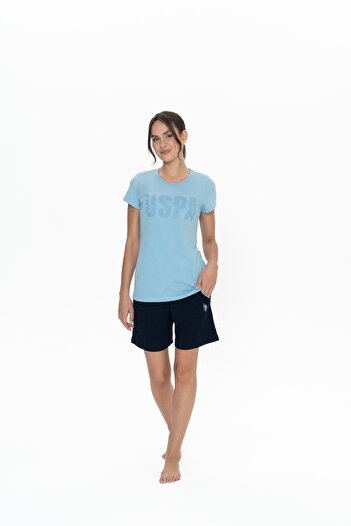 U.S. Polo Assn. U.S. Polo Assn. Set pijama de vară pentru femei, albastru, cu decolteu, pantaloni scurți - ILC2.20O01I1C