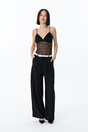 Quzu Black Double Waist Label Trousers