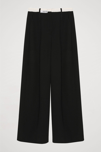 Quzu Black Double Waist Label Trousers