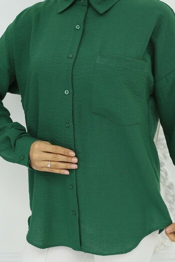 benguen Emerald Green Linen Shirt - Model 20153