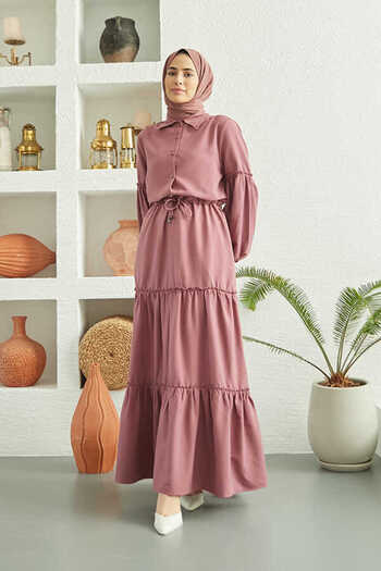 Neways Dried Rose Crepe Dress - Gathered, Elite Model 6567