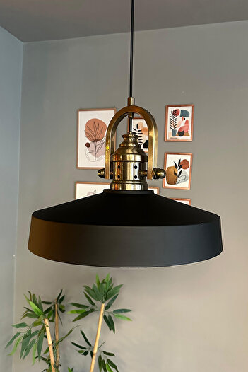 Bamyum Açe Siyah Tekli Delikli Eskitme Başlık Avize Retro Sarkıt Ofis Showroom Salon Mutfak Avizeleri
