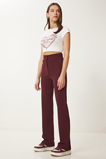 Lovelyİstanbul High Waist Lycra Knitted Trousers Bordo Lrv0004