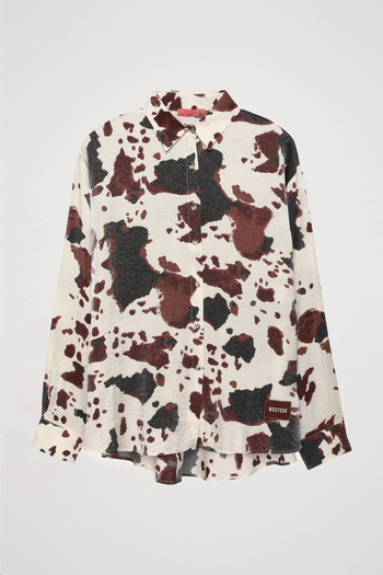Quzu Ecru Color Oversize Shirt - Stain Pattern