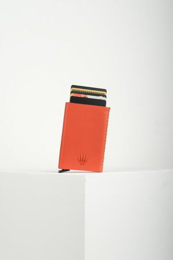 WATCHOFROYAL Cortex Slim Orange Genuine Leather Compartmented Slide Mechanical Card Holder