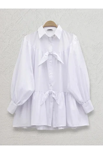 HİJABAYA Casual Ribbon Detailed Buttoned Shirt