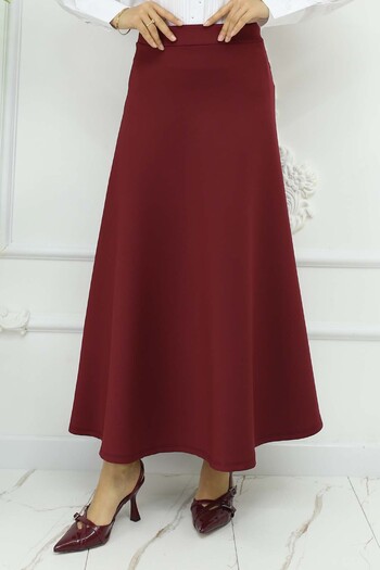 benguen Claret Red Scuba Flared Skirt - Model 212