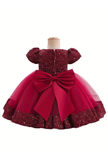 Tomac Girl's Sequin Short Balloon Sleeve Evening Dress