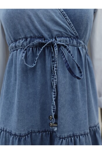 Modamorfo Ice Blue Tunnel με κορδόνια με λαιμόκοψη V τζιν Gilet