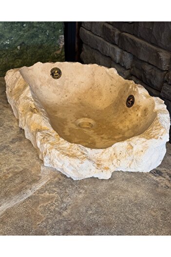 Polen Stone Traverten Doğal Taş Kaya Modeli Lavabo