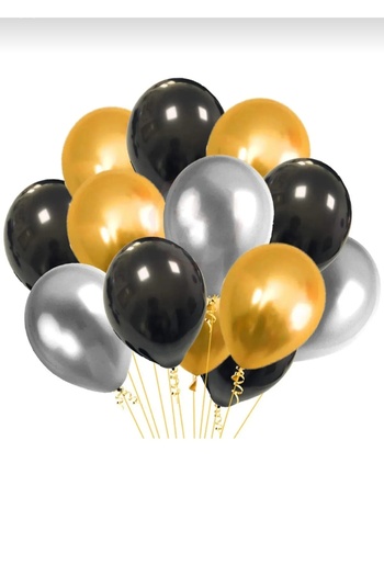 ATAKENT PARTİ Birthday Metallic Balloon Set - Gold, Silver and Black 12Pcs