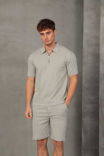 FRANCO RENZO Gray Half Oversize Zippered Men's Shorts Set 054