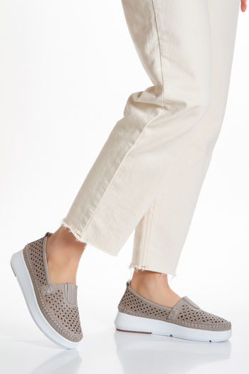PASSAGE SHOES Genuine Leather Women's Comfort Shoes - Laceless, Gray 4057