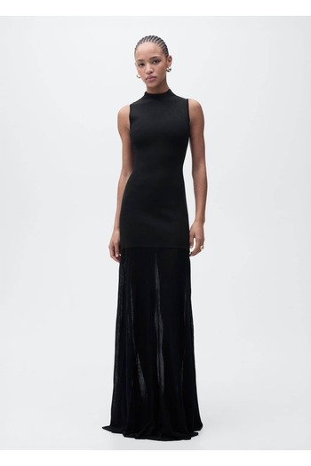 MANGO Woman Long Knitwear Dress with Perkins Collar