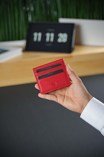 WATCHOFROYAL Genuine Leather Red Card Holder and Wallet - 8 Card Compartments, Steel Snap Lock System, Money Compartment Upright