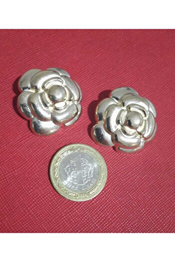 İMREN AKSESUAR Z.A.R.A Fashion Flower Large Size Gold Color Button, (Coat, jacket, vest, dress 2 buttons 3.5 cm)