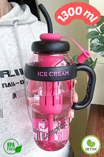 Comprox Ice Cream Detox Water Bottle – 1300ml Bpa Free Big Mug Ice Bottle -Sports Flask