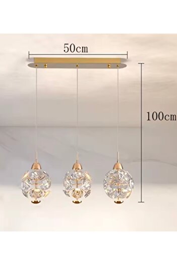 burenze Modern Led Sarkıt Avize French Gold Kristal Taşlar Şık Görsellilk Katar 3 lü