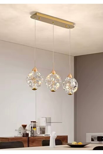 burenze Modern Led Sarkıt Avize French Gold Kristal Taşlar Şık Görsellilk Katar 3 lü