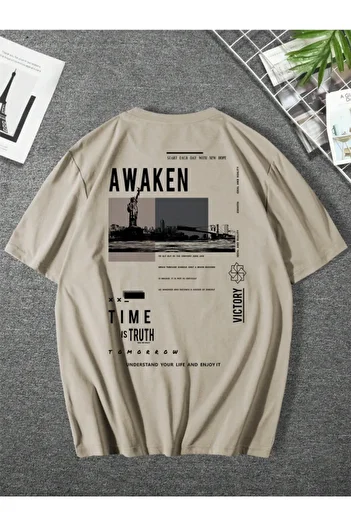 Revasser Unisex Men/Women Awaken Custom Printed Oversize Cotton T-Shirt Tee Shirt