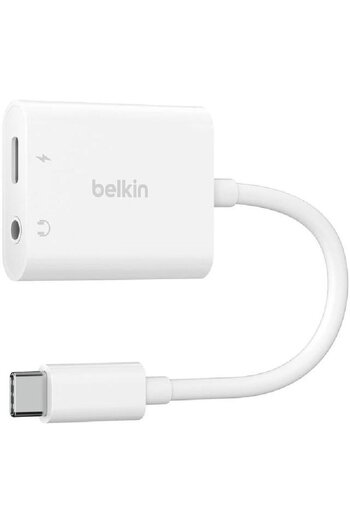 Belkin Rockstar  3.5Mm Audio + Lightning Connector For Charge Adapter - White