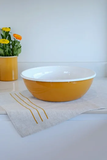 Elifle 32cm Large Enamel Bowl - Golden Yellow, Basin and Dough Basin, Whisk and Mixing Bowl