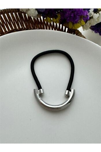 Pelin Aksesuar Silver Thin Bar and Elastic Buckle