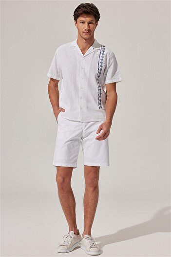 White By Nature Embroidery Embroidered Short Sleeve Men's Shirt