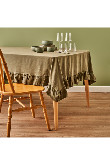 Bella Maison 100% Cotton Elegance Ruffled Edge Table Cloth Khaki (150X250 cm)