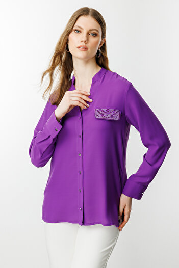 Mi Pret a Porter Mi Pocket Rhinestone Long Sleeve Shirt