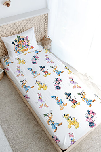 Tuğba Kuğu Single Fitted Sheet Set - Cartoon Series - Little Mouse and His All Friends