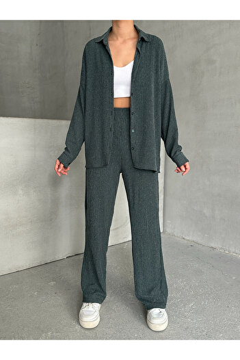BEJNA Emerald Textured Rustic Women's Shirt Set